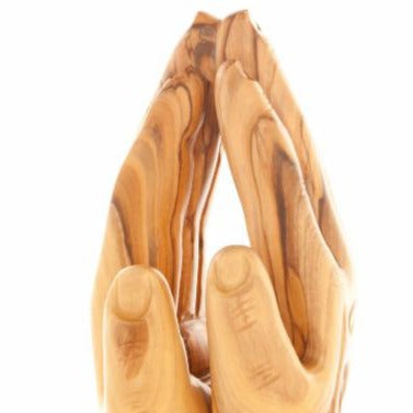 religious olive wood statue hand carved in Bethlehem, 8.5 inch detail of the carved figure