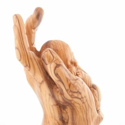 religious olive wood statue hand carved in Bethlehem, 12.4 inch full height view of the masterpiece