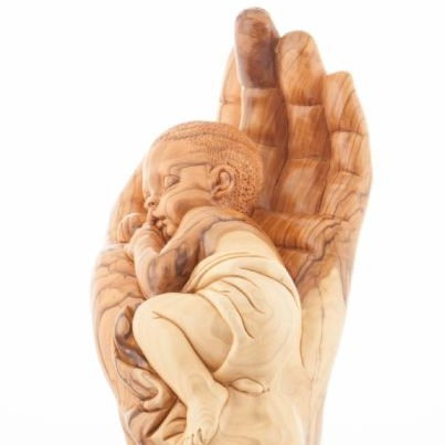 religious olive wood statue hand carved in Bethlehem, 12.4 inch detail photo of the hand carved figures