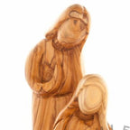 Holy Family olive wood statue hand carved in Bethlehem, 8.3 inch three quarter view of the religious piece