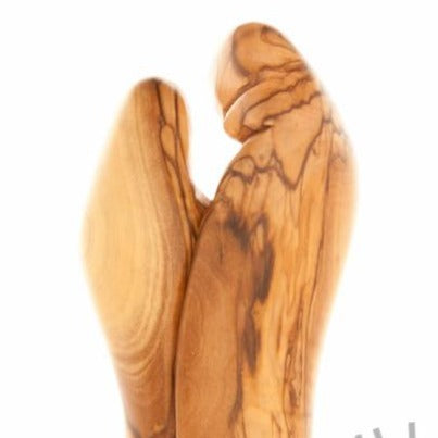 Holy Family olive wood statue hand carved in Bethlehem, 8.3 inch back view of the olive wood sculpture