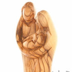 Holy Family olive wood statue hand carved in Bethlehem, 8.3 inch close detail of the hand carved work