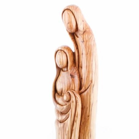 Olive wood nativity scene hand carved in Bethlehem, 23.3 inch natural light photo of the piece