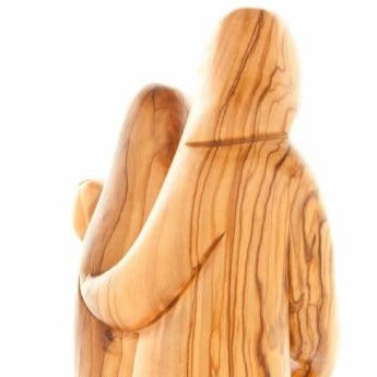 Abstract Olive Wood Holy Family Statue on Wooden Base