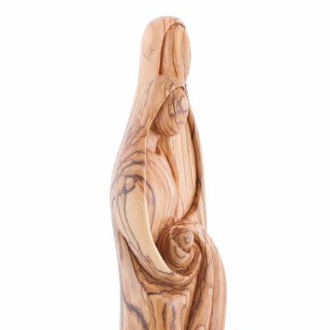 Holy Family olive wood statue hand carved in Bethlehem, 17.1 inch three quarter view of the religious piece