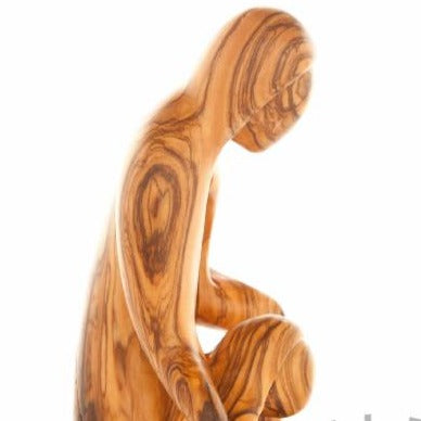 Holy Family olive wood statue hand carved in Bethlehem, 8.3 inch close detail of the hand carved work
