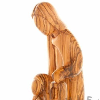 Abstract Olive Wood Sculpture of the Holy Family with Base - Statuettes - Bethlehem Handicrafts