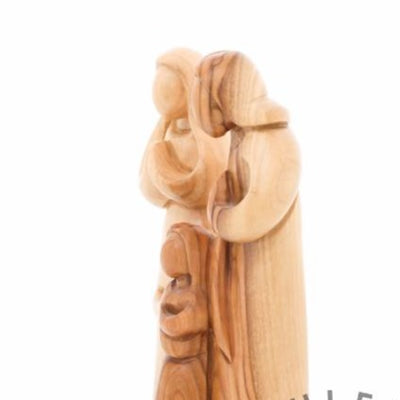 Abstract Hand Carved Jesus, Mary and Joseph Olive Wood Sculpture - Statuettes - Bethlehem Handicrafts