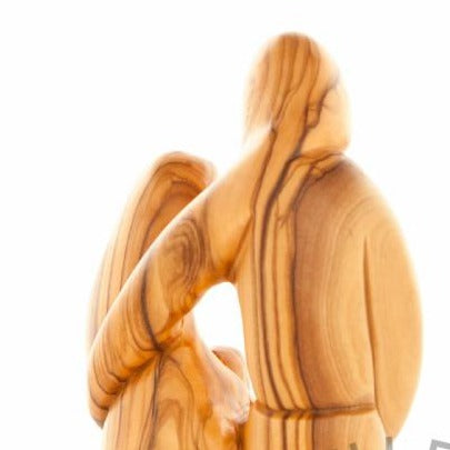 Jesus Christ statue hand carved from Bethlehem olive wood, 6.7 inch back view of the olive wood sculpture