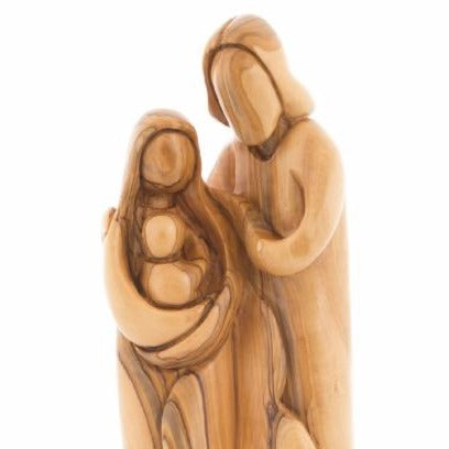 Hand Carved Olive Wood Adoring Holy Family Statue (Abstract) - Statuettes - Bethlehem Handicrafts