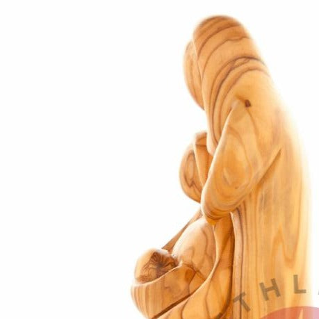 Abstract Olive Wood Statue of the Holy Family with Base - Statuettes - Bethlehem Handicrafts