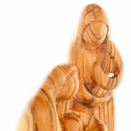 Holy Family olive wood statue hand carved in Bethlehem, 6.7 inch three quarter view of the religious piece