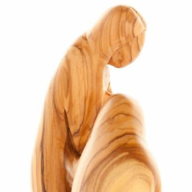 Holy Family olive wood statue hand carved in Bethlehem, 6.7 inch close detail of the hand carved work