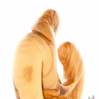 Handcrafted Olive Wood Holy Family Statue on Wooden Base (Abstract) - Statuettes - Bethlehem Handicrafts