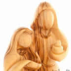 Holy Family olive wood statue hand carved in Bethlehem, 6.1 inch three quarter view of the religious piece