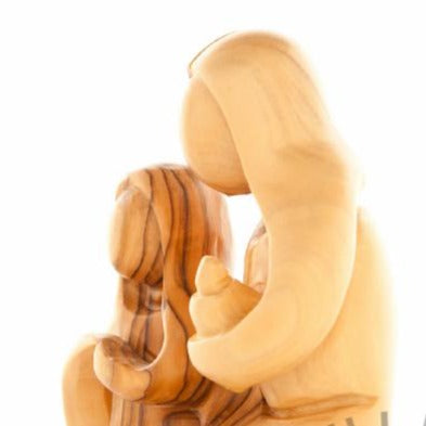 Holy Family olive wood statue hand carved in Bethlehem, 6.1 inch back view of the olive wood sculpture