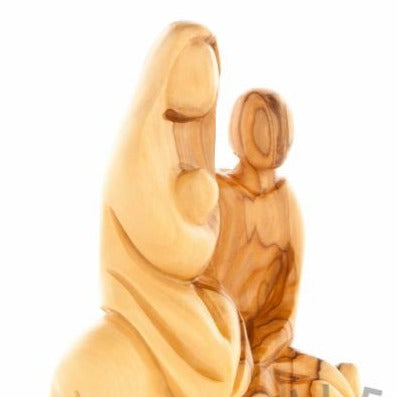 religious olive wood statue hand carved in Bethlehem, 6.3 inch three quarter view of the religious piece