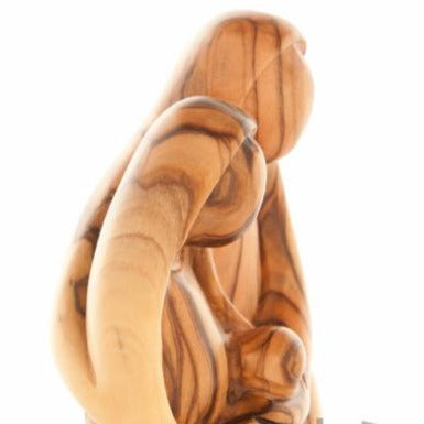 Holy Family olive wood statue hand carved in Bethlehem, 5.7 inch three quarter view of the religious piece