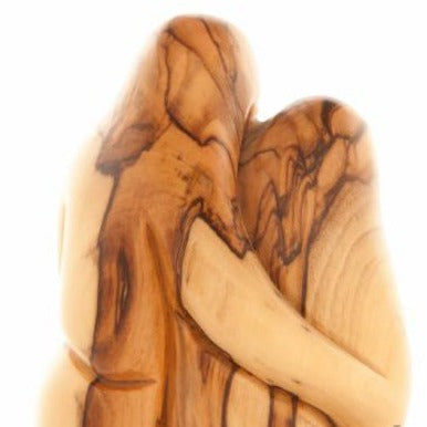 Holy Family olive wood statue hand carved in Bethlehem, 5.7 inch close detail of the hand carved work