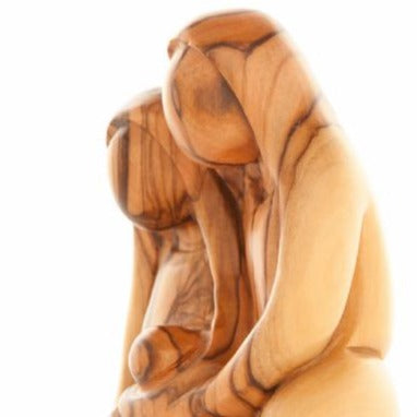 Holy Family olive wood statue hand carved in Bethlehem, 5.7 inch detail of the carved figure