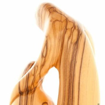Holy Family olive wood statue hand carved in Bethlehem, 7.1 inch three quarter view of the religious piece