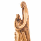 Holy Family olive wood statue hand carved in Bethlehem, 10.6 inch three quarter view of the religious piece