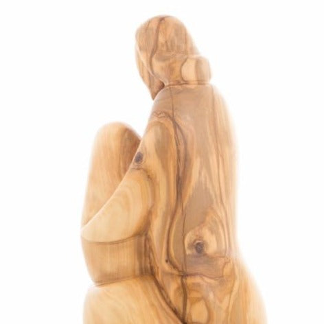 Holy Family olive wood statue hand carved in Bethlehem, 7.5 inch close detail of the hand carved work