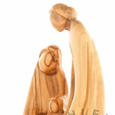 Holy Family olive wood statue hand carved in Bethlehem, 7.9 inch back view of the olive wood sculpture