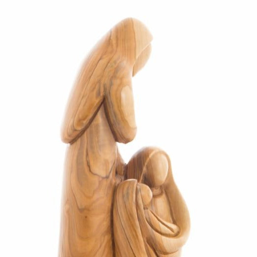 Olive wood nativity scene hand carved in Bethlehem, 10 inch back view of the olive wood sculpture
