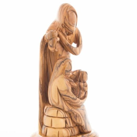 Abstract Olive Wood Jesus, Mary and Joseph Sculpture with a Lantern - Statuettes - Bethlehem Handicrafts