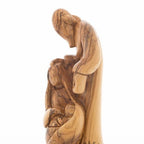Holy Family olive wood statue hand carved in Bethlehem, 9.8 inch close detail of the hand carved work