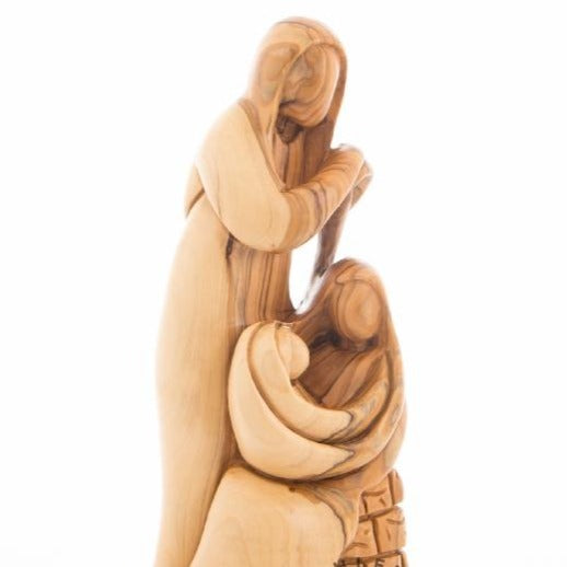 Holy Family olive wood statue hand carved in Bethlehem, 9.6 inch side angle of the olive wood sculpture