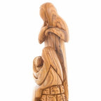 Holy Family olive wood statue hand carved in Bethlehem, 9.6 inch close detail of the hand carved work