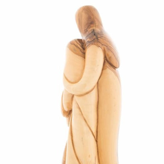 Virgin Mary olive wood statue from Bethlehem hand carved, 9.8 inch back view of the olive wood sculpture