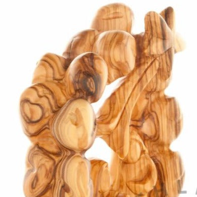 Olive wood nativity scene hand carved in Bethlehem, 8.7 inch lifestyle photo on display