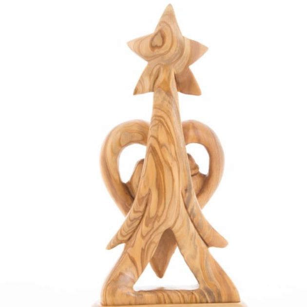 Holy Family olive wood statue hand carved in Bethlehem, 12.8 inch detail of the carved base