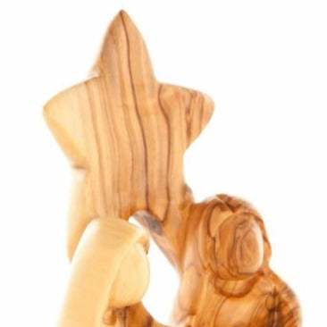 Olive Wood Holy Family Sculpture with the Nativity Star (Abstract) - Statuettes - Bethlehem Handicrafts