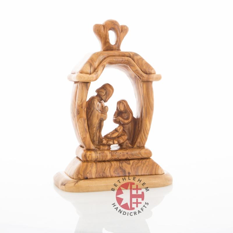 Olive Wood Holy Family Lantern Sculpture (Abstract) - Statuettes - Bethlehem Handicrafts