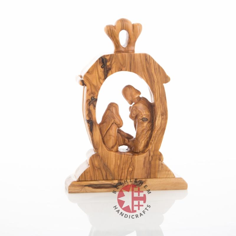 Olive Wood Holy Family Lantern Sculpture (Abstract) - Statuettes - Bethlehem Handicrafts