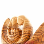 Holy Family olive wood statue hand carved in Bethlehem, 4.5 inch close detail of the hand carved work