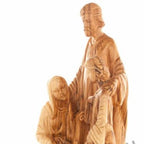 Holy Family olive wood statue hand carved in Bethlehem, 11.5 inch back view of the olive wood sculpture
