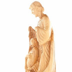 Holy Family olive wood statue hand carved in Bethlehem, 13 inch close detail of the hand carved work