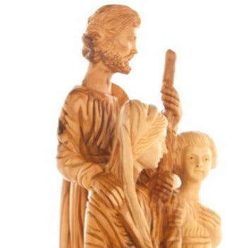 Olive wood nativity scene hand carved in Bethlehem, 11.8 inch three quarter view of the religious piece