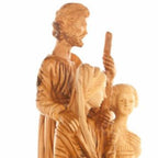 Olive wood nativity scene hand carved in Bethlehem, 11.8 inch three quarter view of the religious piece