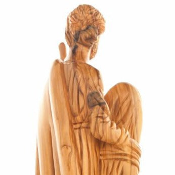 Olive wood nativity scene hand carved in Bethlehem, 11.8 inch close detail of the hand carved work