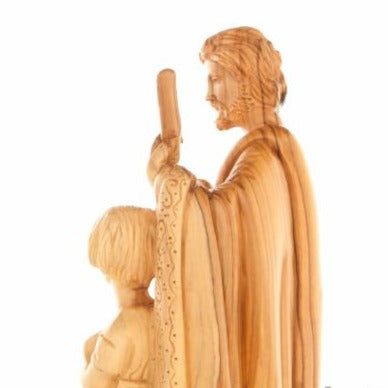 Olive wood nativity scene hand carved in Bethlehem, 11.8 inch back view of the olive wood sculpture