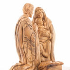 Olive wood nativity scene hand carved in Bethlehem, 8.7 inch three quarter view of the religious piece