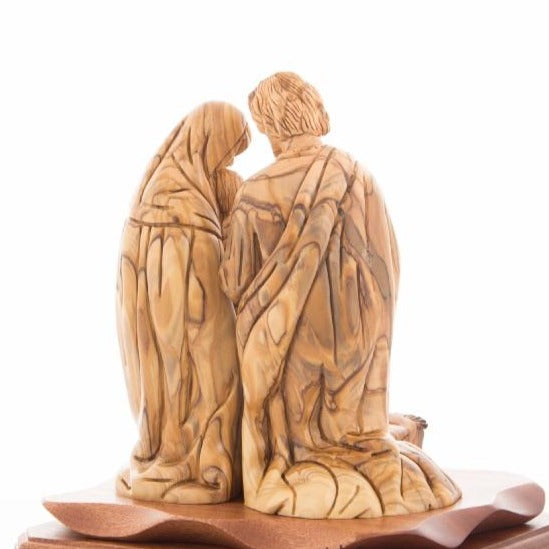 Olive wood nativity scene hand carved in Bethlehem, 8.7 inch close detail of the hand carved work