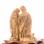 Olive wood nativity scene hand carved in Bethlehem, 8.7 inch close detail of the hand carved work