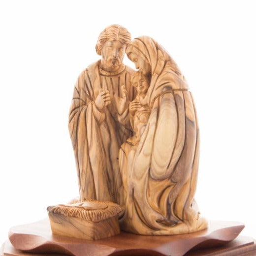 Olive Wood Kneeling Holy Family Nativity - Statuettes - Bethlehem Handicrafts